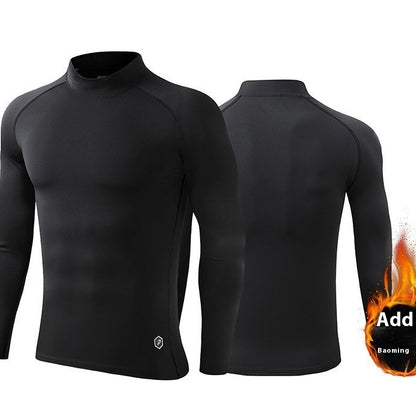 Turtleneck Velvet Padded Warm Tights Men's Winter Running Fitness Cold-proof Base Clothing
