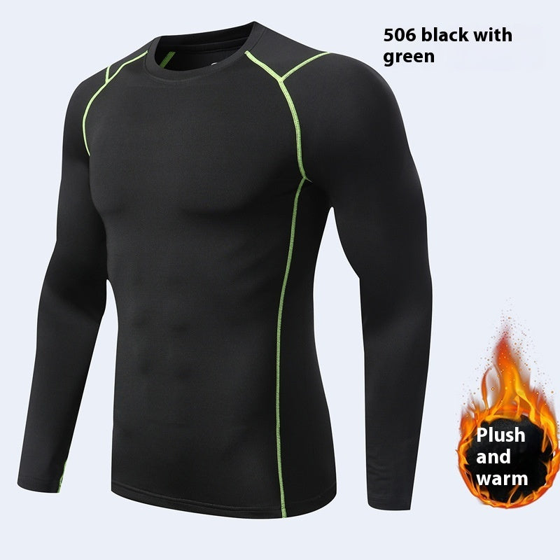 Turtleneck Velvet Padded Warm Tights Men's Winter Running Fitness Cold-proof Base Clothing