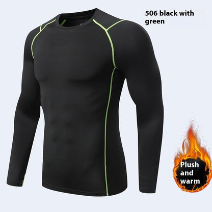 Turtleneck Velvet Padded Warm Tights Men's Winter Running Fitness Cold-proof Base Clothing