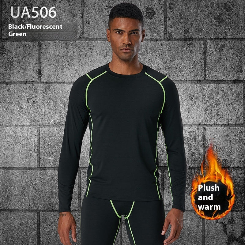 Turtleneck Velvet Padded Warm Tights Men's Winter Running Fitness Cold-proof Base Clothing