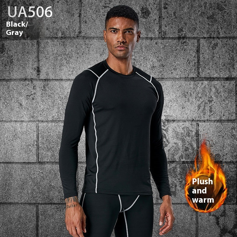 Turtleneck Velvet Padded Warm Tights Men's Winter Running Fitness Cold-proof Base Clothing