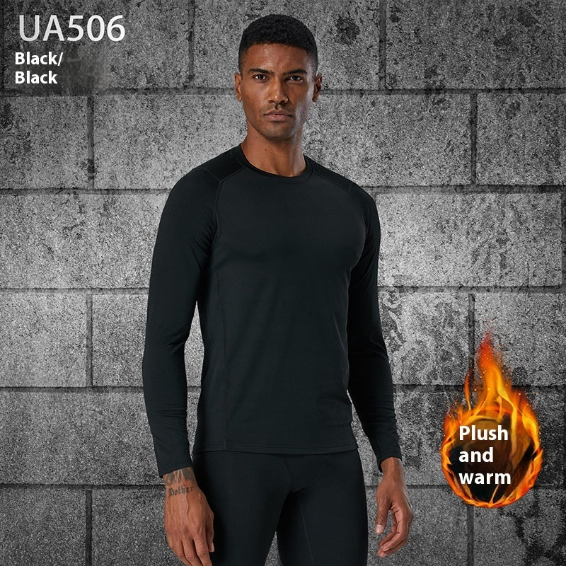 Turtleneck Velvet Padded Warm Tights Men's Winter Running Fitness Cold-proof Base Clothing