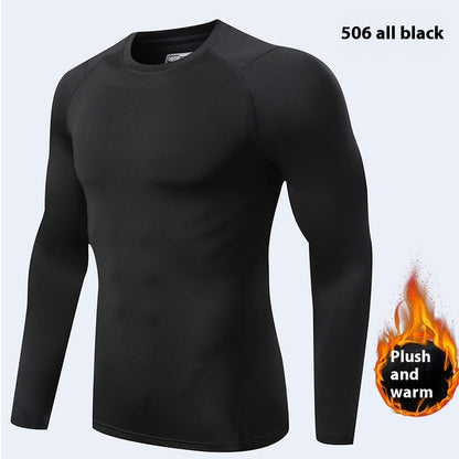 Turtleneck Velvet Padded Warm Tights Men's Winter Running Fitness Cold-proof Base Clothing