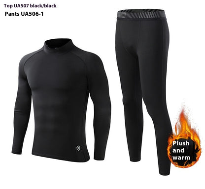 Turtleneck Velvet Padded Warm Tights Men's Winter Running Fitness Cold-proof Base Clothing
