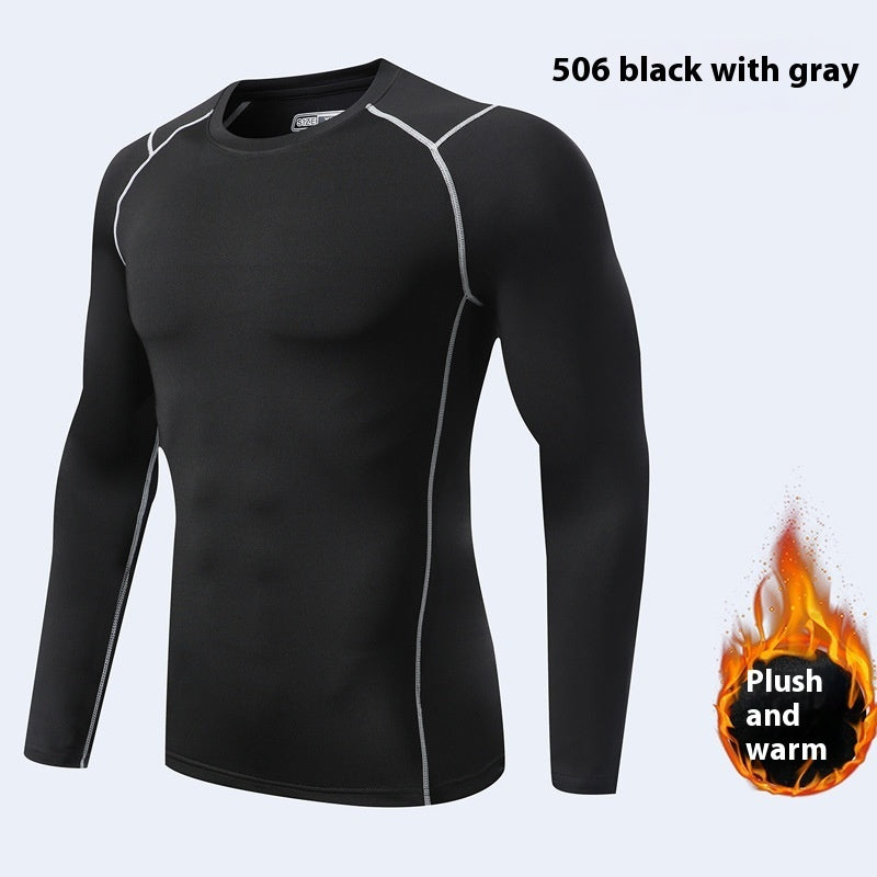 Turtleneck Velvet Padded Warm Tights Men's Winter Running Fitness Cold-proof Base Clothing