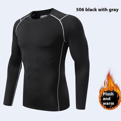 Turtleneck Velvet Padded Warm Tights Men's Winter Running Fitness Cold-proof Base Clothing